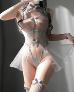 Sexy Sheer Cutout Spaghetti Strap Princess Tulle Bodysuit