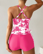Printed Bodycon Backless Drawstring Slim-Fit Two-Piece Swimsuit