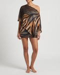 Sexy Claw Print One-Shoulder Top with Cape & Bodycon Skirt Set