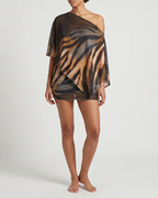 Sexy Claw Print One-Shoulder Top with Cape & Bodycon Skirt Set