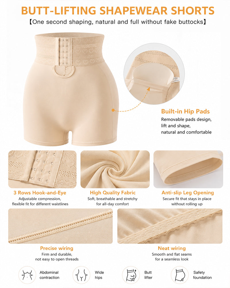 High Waist Tummy Control Hook-eye Hip-enhancing Shaping Shorts