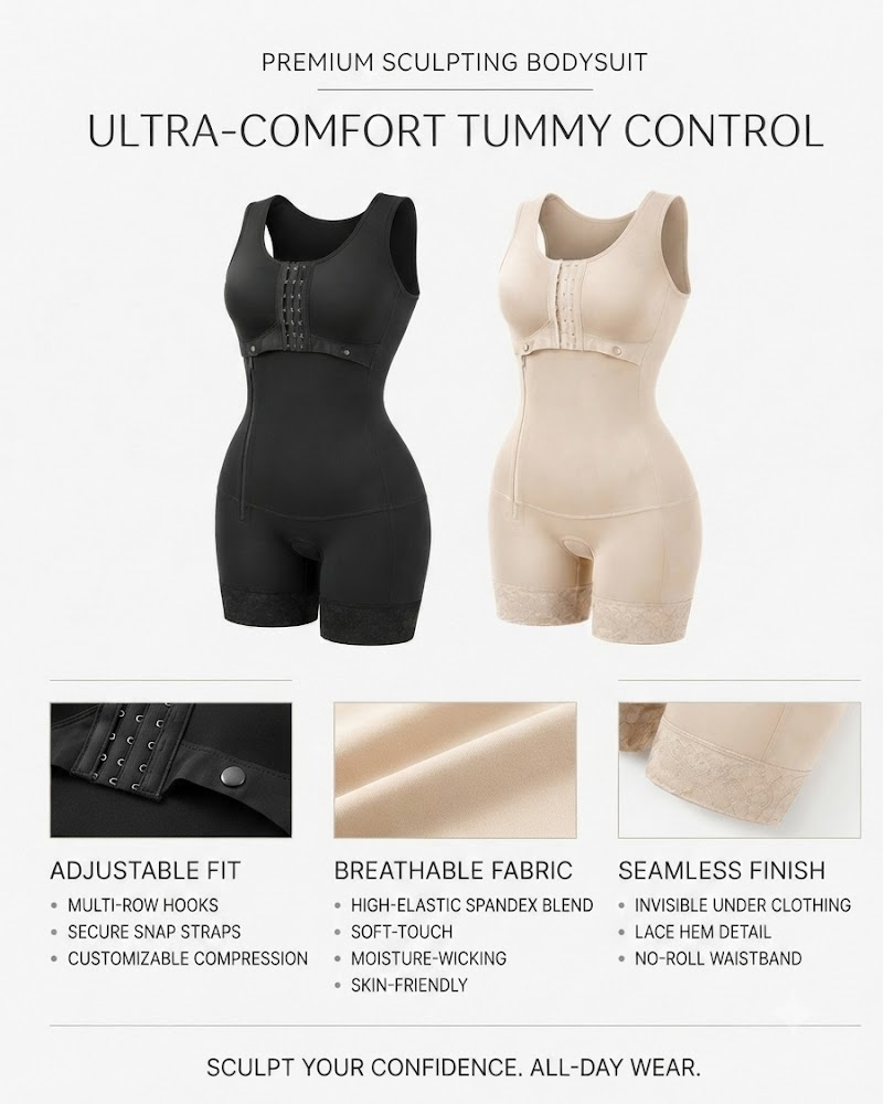 Full-Body Shapewear with Bust Support, Tummy Control & Side Zipper