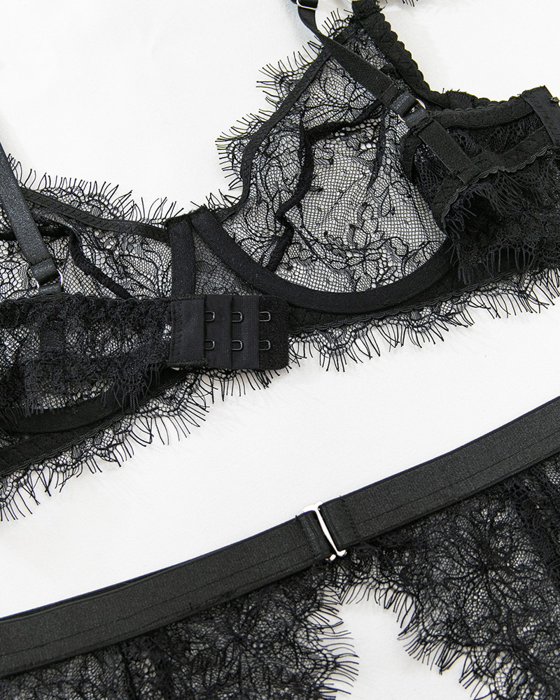 Sexy Eyelash Lace Cutout Lingerie Set