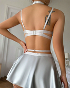 Sexy Cutout Faux Leather Mini Skirt Lingerie Set
