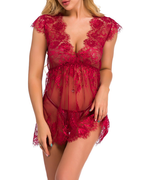 Sexy Sheer Lace Deep V-Neck Cut-Out Babydoll Nightgown