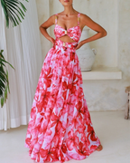 Cutout Flower Print One Piece Swimsuit and Skirt Flaxmaker
