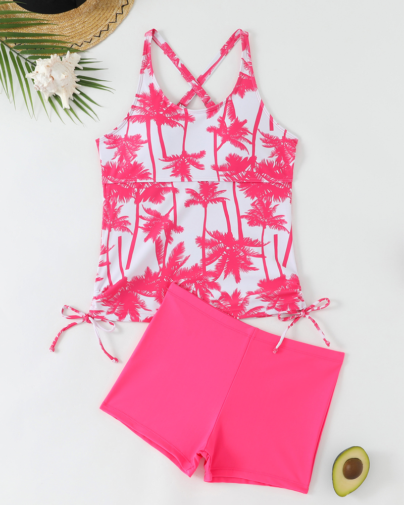 Printed Bodycon Backless Drawstring Slim-Fit Two-Piece Swimsuit