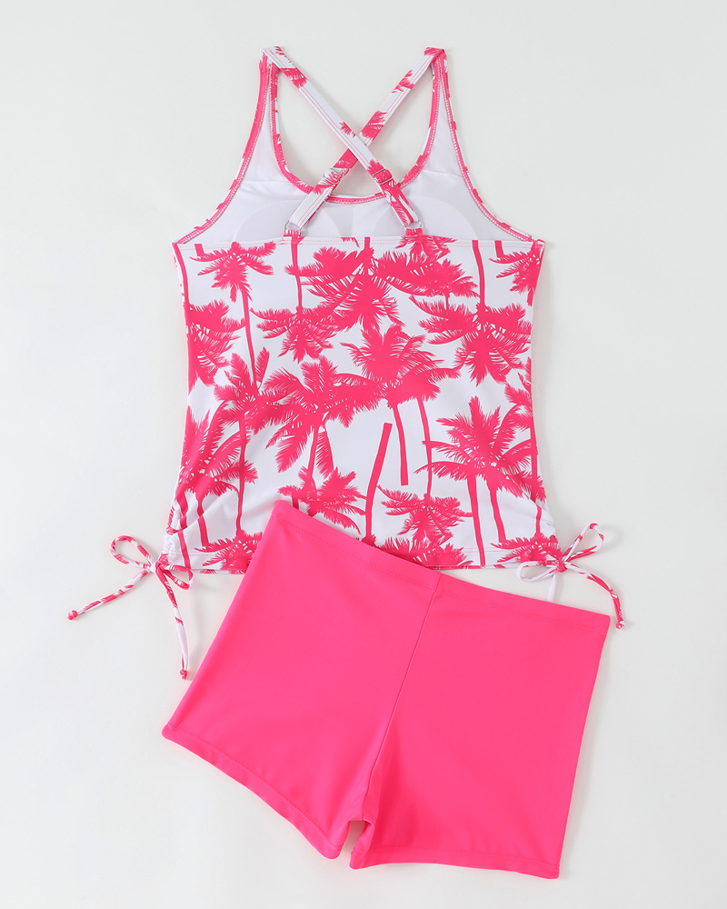 Printed Bodycon Backless Drawstring Slim-Fit Two-Piece Swimsuit