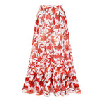 V Neck Lace Up Printed One Piece Swimsuit and Skirt