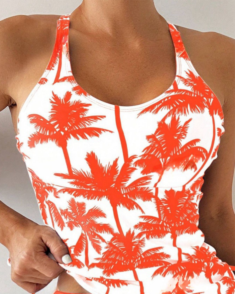 Printed Bodycon Backless Drawstring Slim-Fit Two-Piece Swimsuit