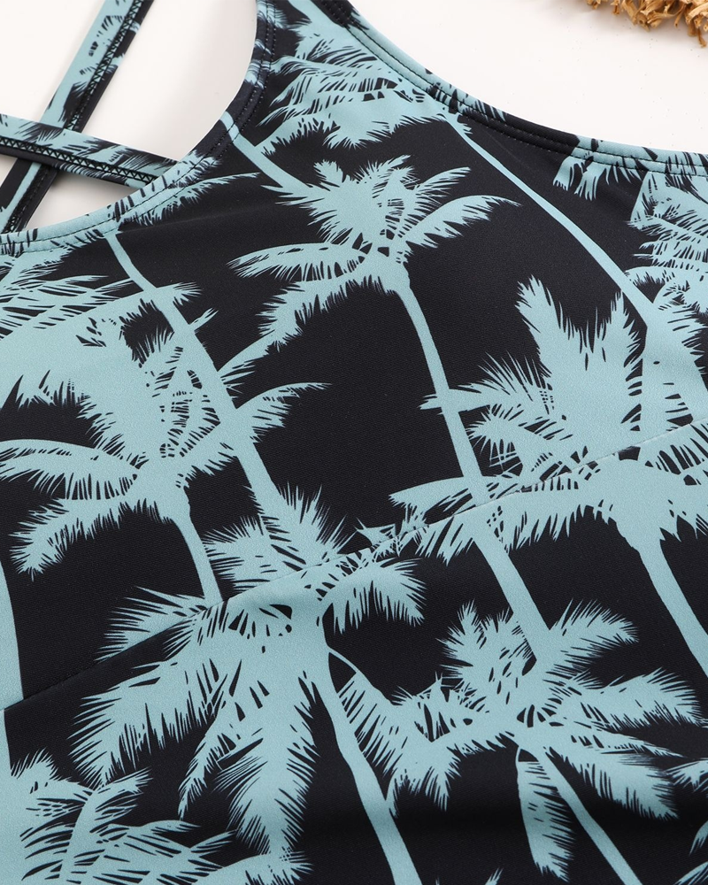 Printed Bodycon Backless Drawstring Slim-Fit Two-Piece Swimsuit