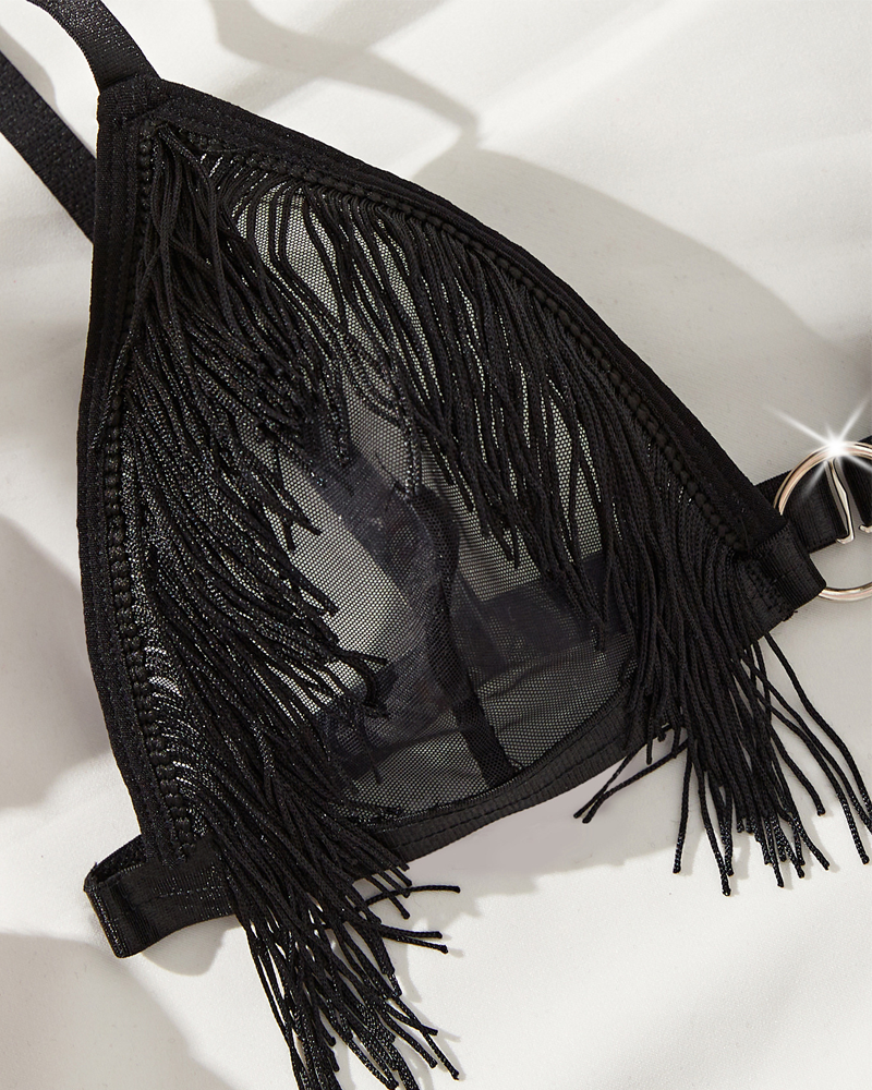 Women’s Sexy Tassel Mesh Sheer Hollow-Out Lingerie Set