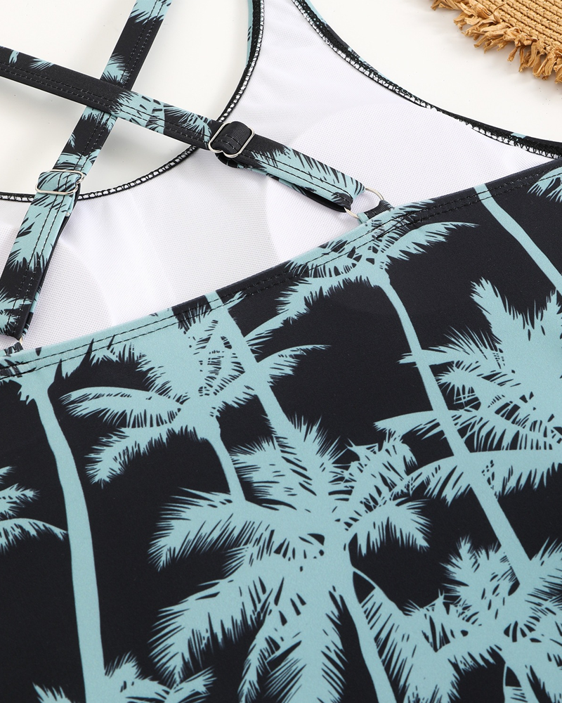 Printed Bodycon Backless Drawstring Slim-Fit Two-Piece Swimsuit