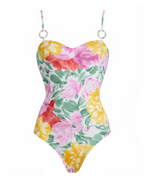 Adjustable Strap Abstract Floral Swimsuit Set