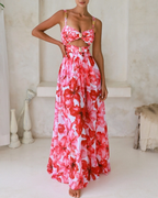 Cutout Flower Print One Piece Swimsuit and Skirt Flaxmaker