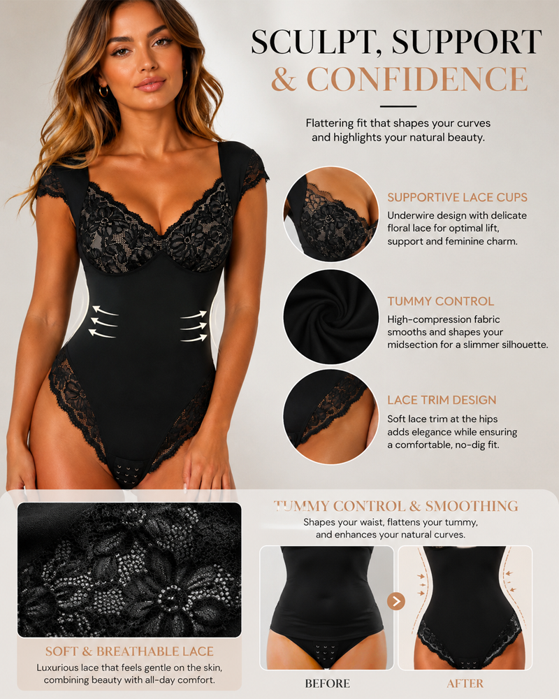 Outerwear-Ready Lace Short Sleeve Shapewear Bodysuit