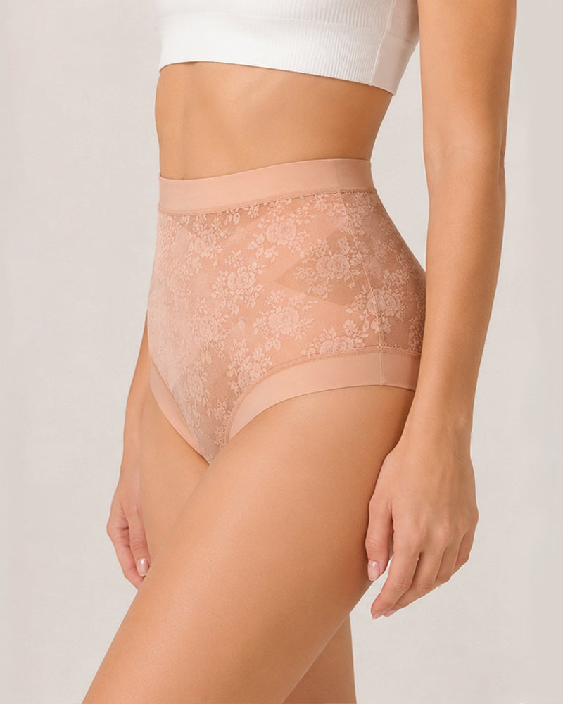 4-Pack High Waist Front Crossover Floral Lace Breathable Panties