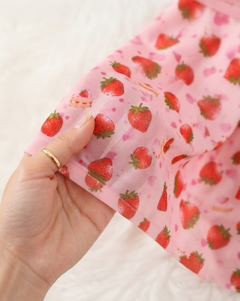 Sexy Lace Trim Strawberry Print Babydoll Lingerie