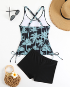 Printed Bodycon Backless Drawstring Slim-Fit Two-Piece Swimsuit