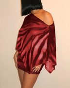 Sexy Claw Print One-Shoulder Top with Cape & Bodycon Skirt Set