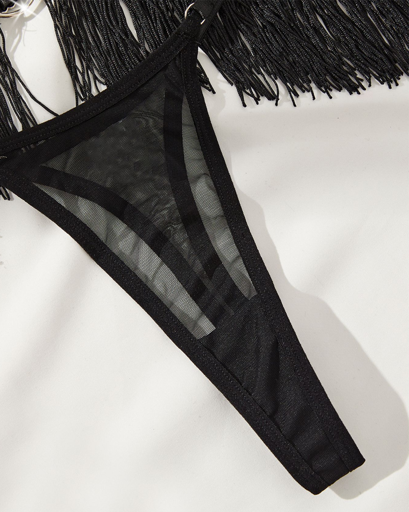 Women’s Sexy Tassel Mesh Sheer Hollow-Out Lingerie Set