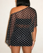 Sexy Claw Print One-Shoulder Top with Cape & Bodycon Skirt Set