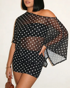 Sexy Claw Print One-Shoulder Top with Cape & Bodycon Skirt Set