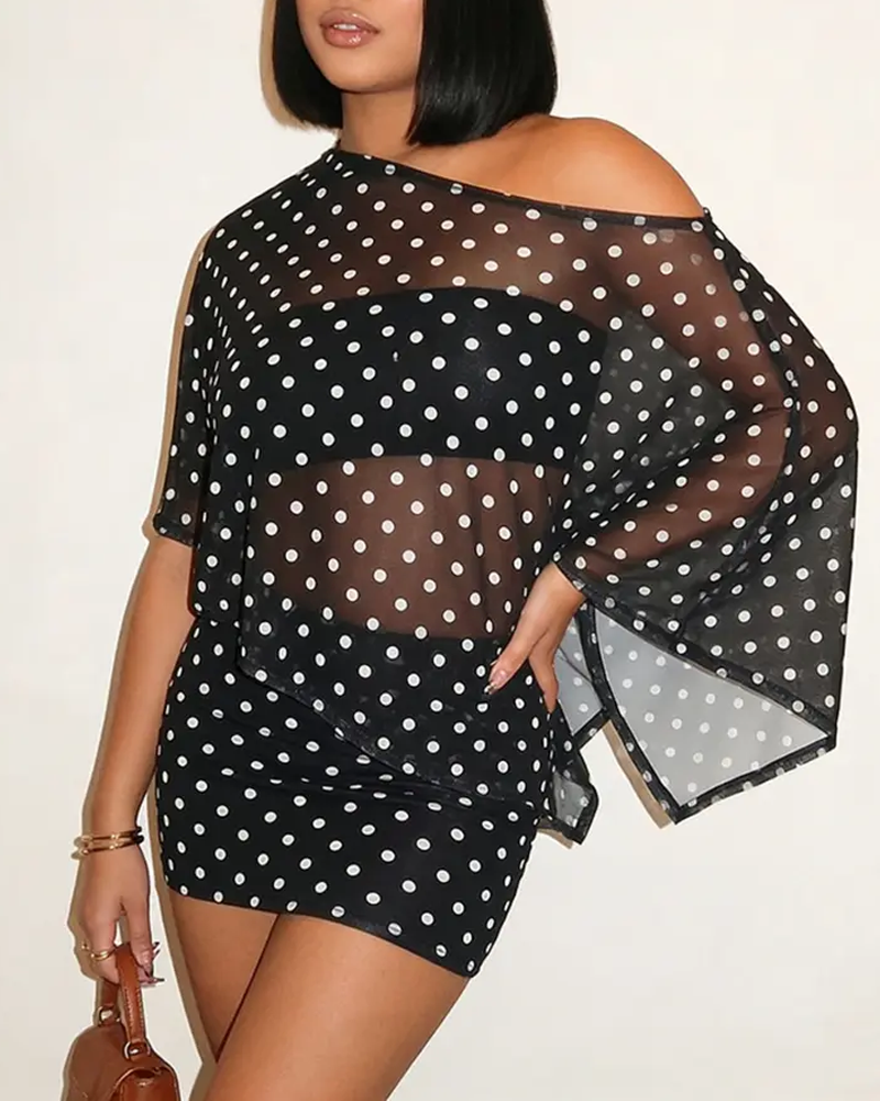Sexy Claw Print One-Shoulder Top with Cape & Bodycon Skirt Set