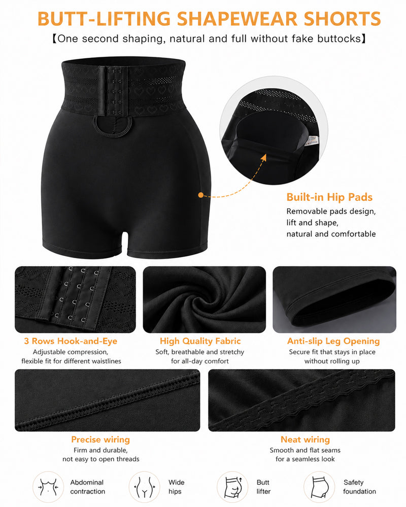 High Waist Tummy Control Hook-eye Hip-enhancing Shaping Shorts