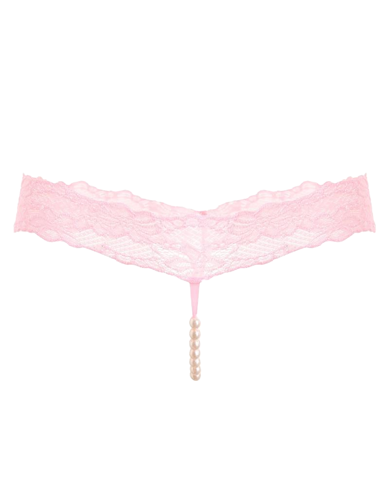 Pearl Decor See-Through Lace Thong
