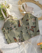 French Style Bow Lace-Up Floral Sexy Body Shaper Women's Sling Printed Slim-Fit Vest Corset