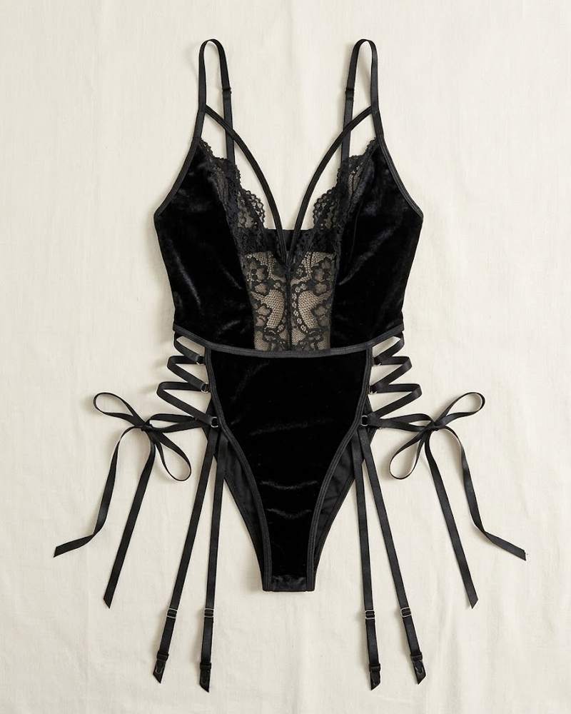 Sexy Deep V Lace Open-Crotch Bodysuit