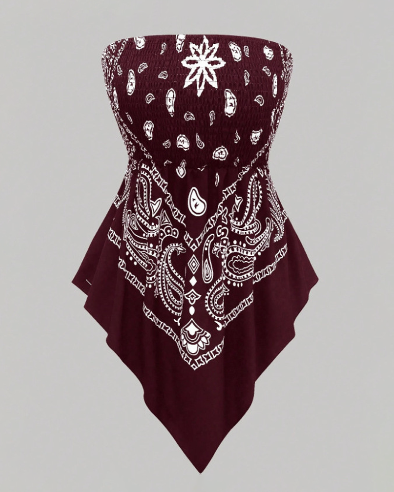 Bohemian Printed Vacation Floral Strapless Tube Top