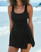 Tummy Control Swim Dress with Built-in Shorts & Pockets