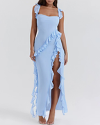 Sexy Ruffle Trim Slit Maxi Dress