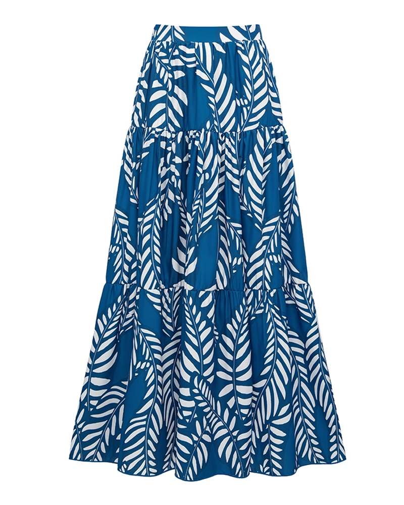 Sling Blue Tassel Leaves Print Cut Out Swimsuit Set