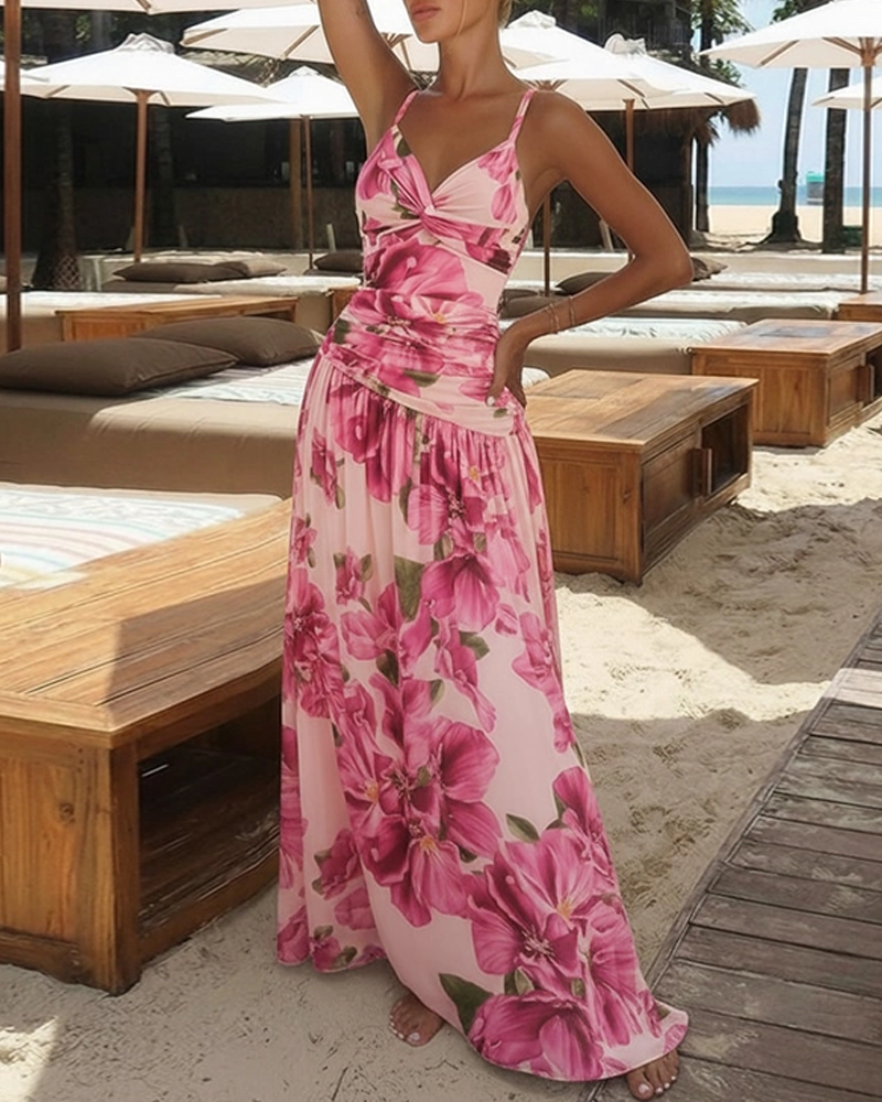 Elegant Pink Floral Printed Swimsuit Set
