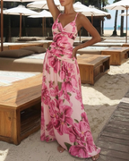 Elegant Pink Floral Printed Swimsuit Set