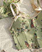 French Style Bow Lace-Up Floral Sexy Body Shaper Women's Sling Printed Slim-Fit Vest Corset