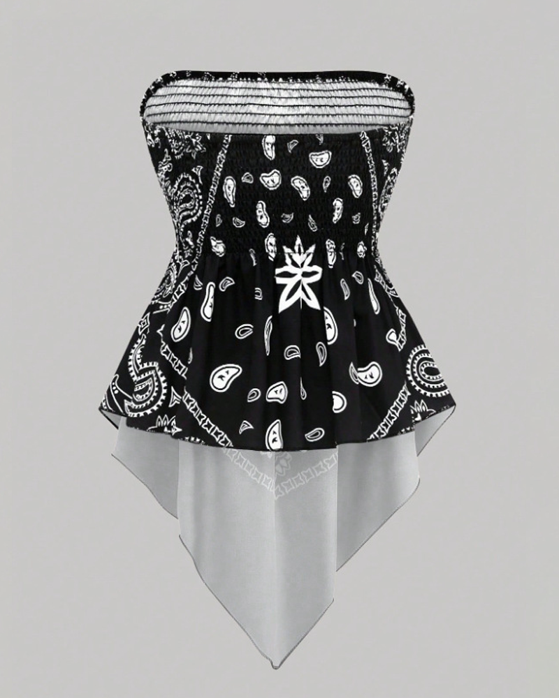Bohemian Printed Vacation Floral Strapless Tube Top