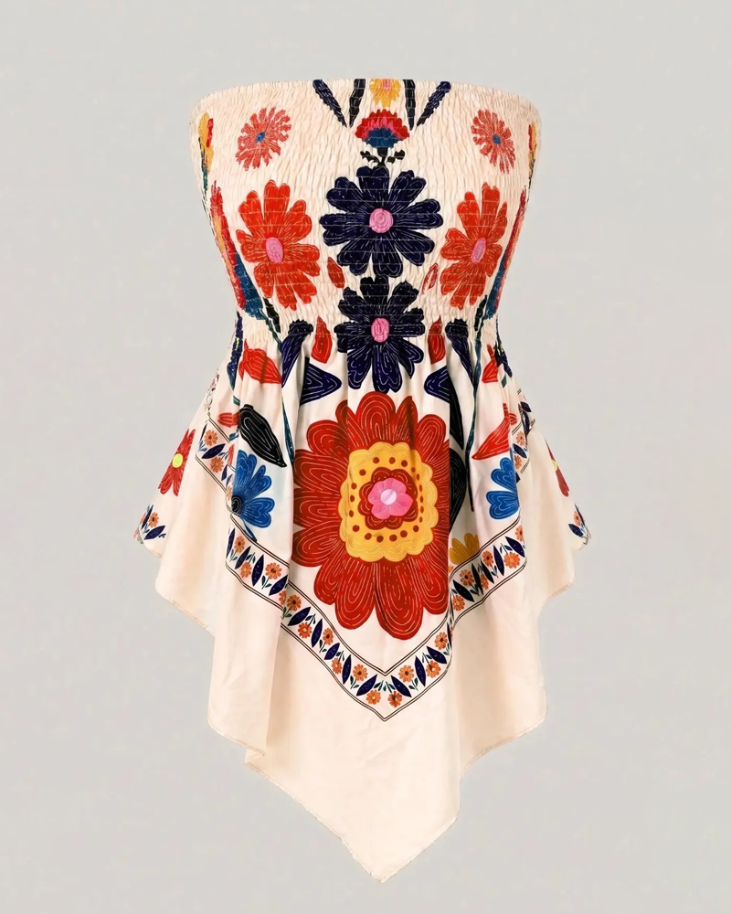 Bohemian Printed Vacation Floral Strapless Tube Top