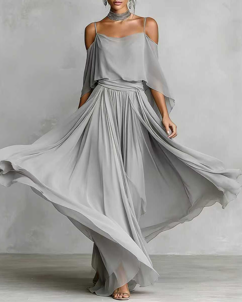 Chiffon Off-Shoulder Cami Wide-Leg Pants Set