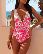 V Neck Ruffle Printed Swimsuit Set
