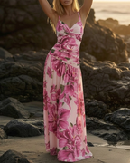 Elegant Pink Floral Printed Swimsuit Set