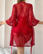 Front Closure Lace Strapless Bodysuit with Lace Robe