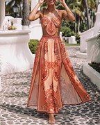 Bow-detailed Paisley Print Swimsuit set