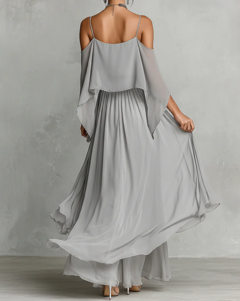 Chiffon Off-Shoulder Cami Wide-Leg Pants Set