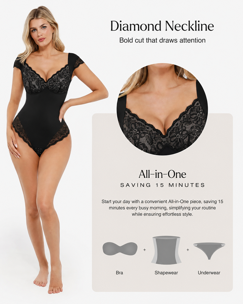 Outerwear-Ready Lace Short Sleeve Shapewear Bodysuit