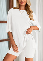 Women's Two-Piece Casual Sports Loose Shirt Cycling Shorts Suit