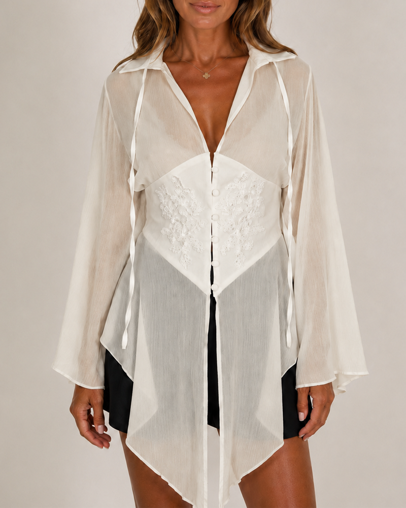 Casual Sheer Chiffon Corset Shirt